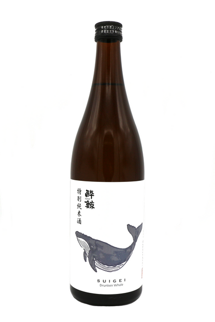 This junmai sake is called the drunken whale. It is named after a samurai, Suigei, who drank like a whale. It is a special junmai style with a higher polishing ratio. Super delicious. Dry on the palate. 